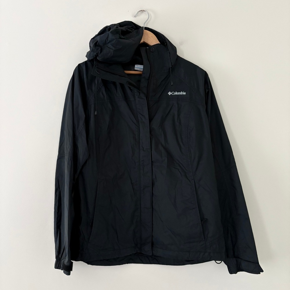 Columbia Rain Jacket Omni-Tech Large Black Windbreaker Waterproof Hooded L